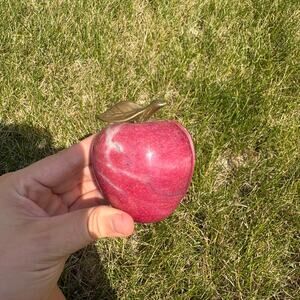 Vintage Red Alabaster Apple Paperweight with stem and leaf